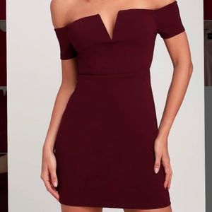 Cheers To This Burgundy Off-The-Shoulder Dress